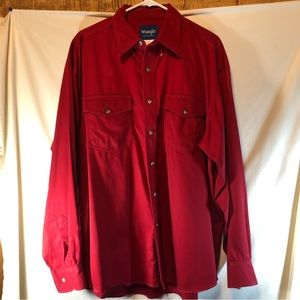 Wrangler Western Shirts men’s red cotton long sleeve button shirt 17 1/2 X 36